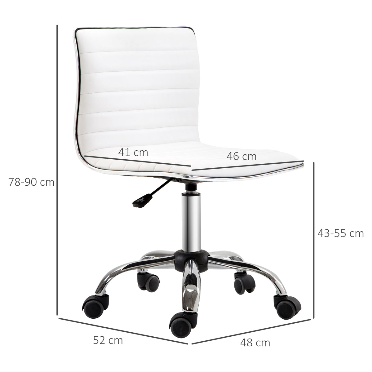 Chaise de bureau sans accoudoirs en cuir blanc réglable en hauteur - 78 à 90 cm