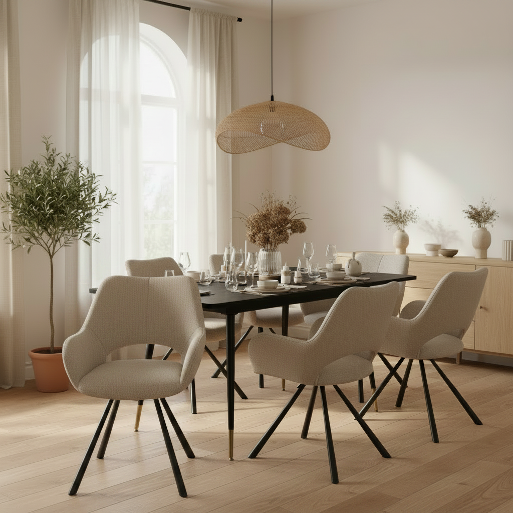 Round Table Table Table Table Timber Ø80 cm with 4 black velvet chairs, modern and comfortable style