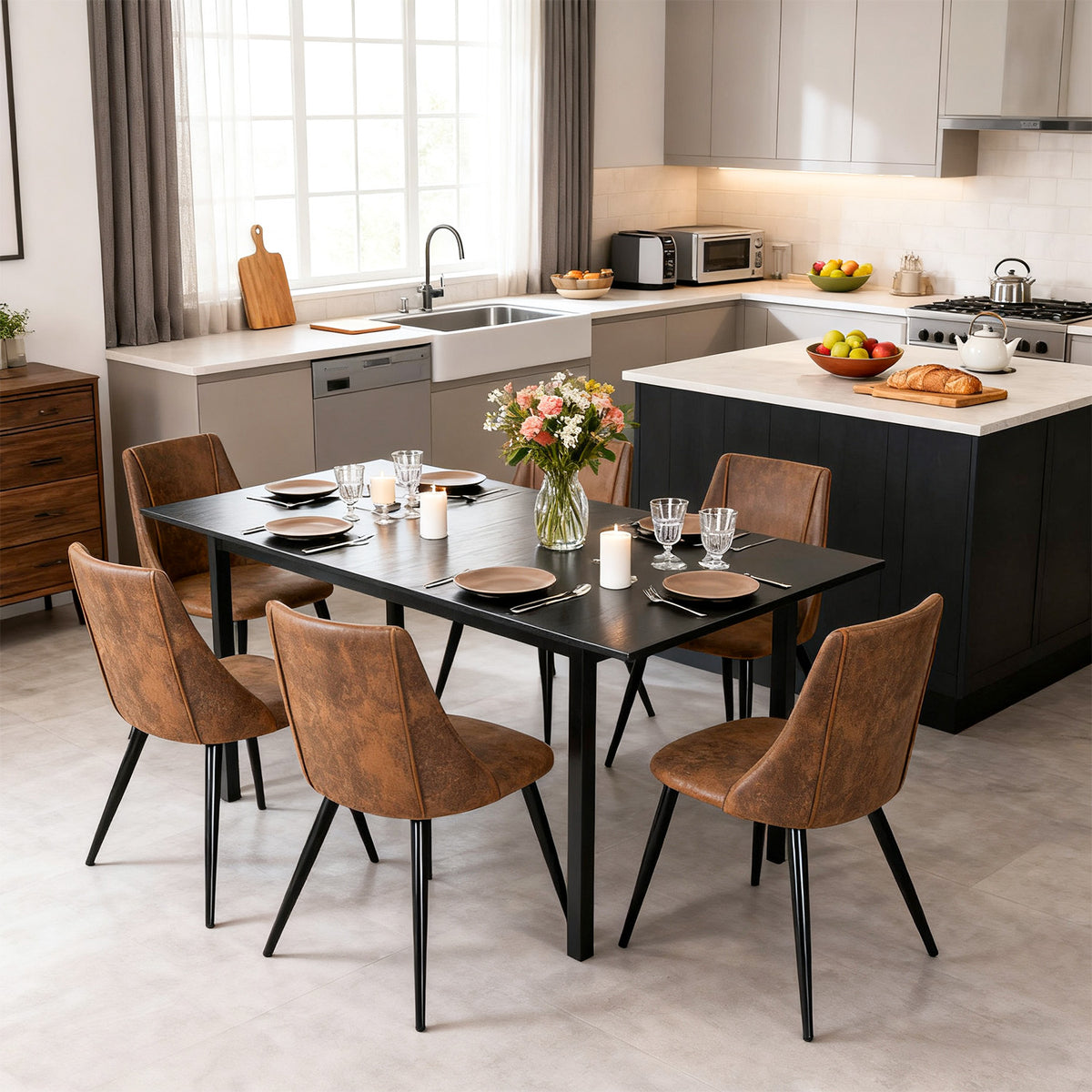 Set of 6 industrial dining chairs in suede - SMEG