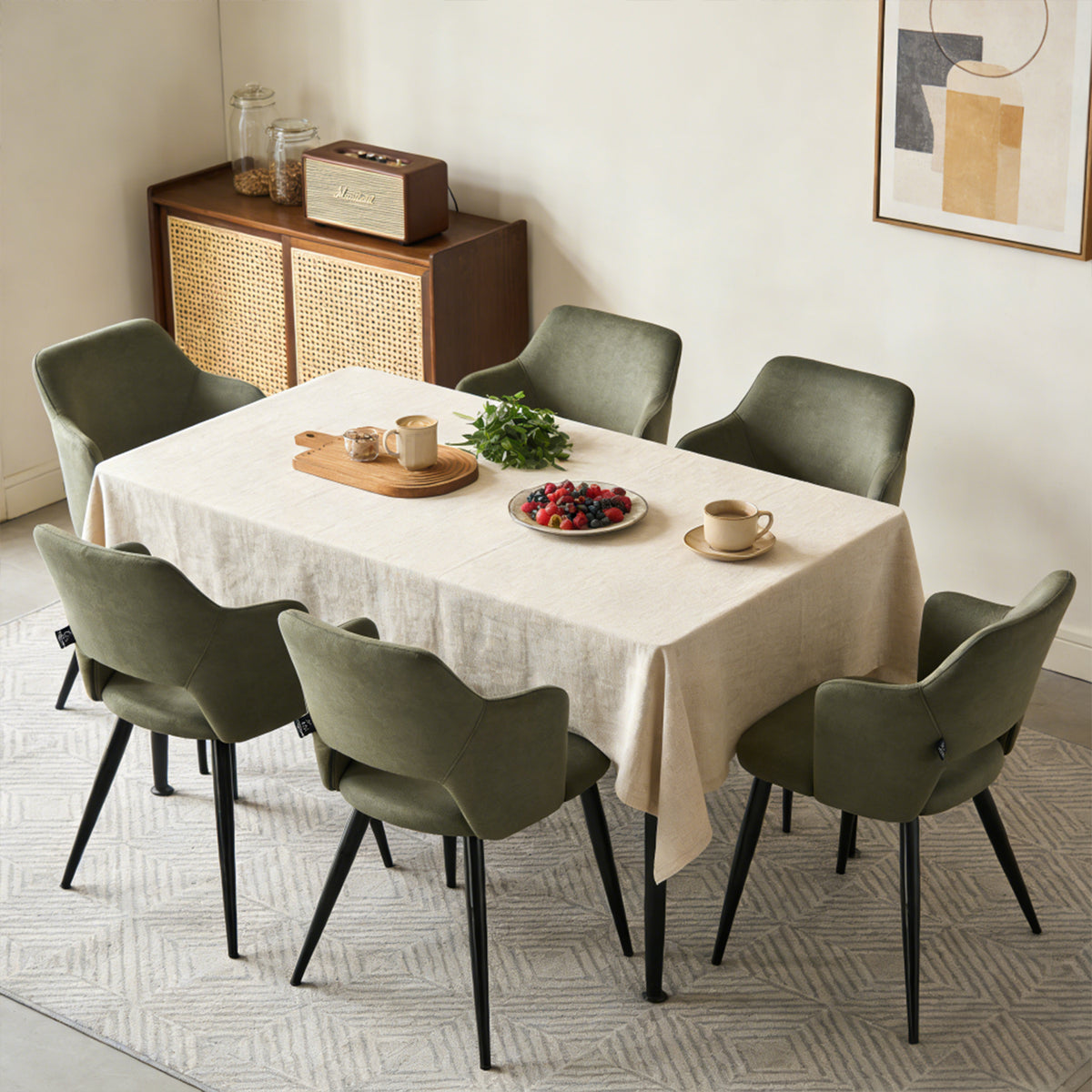 Set of 2 Scandinavian dining rooms with green fabric armrests - Akanji