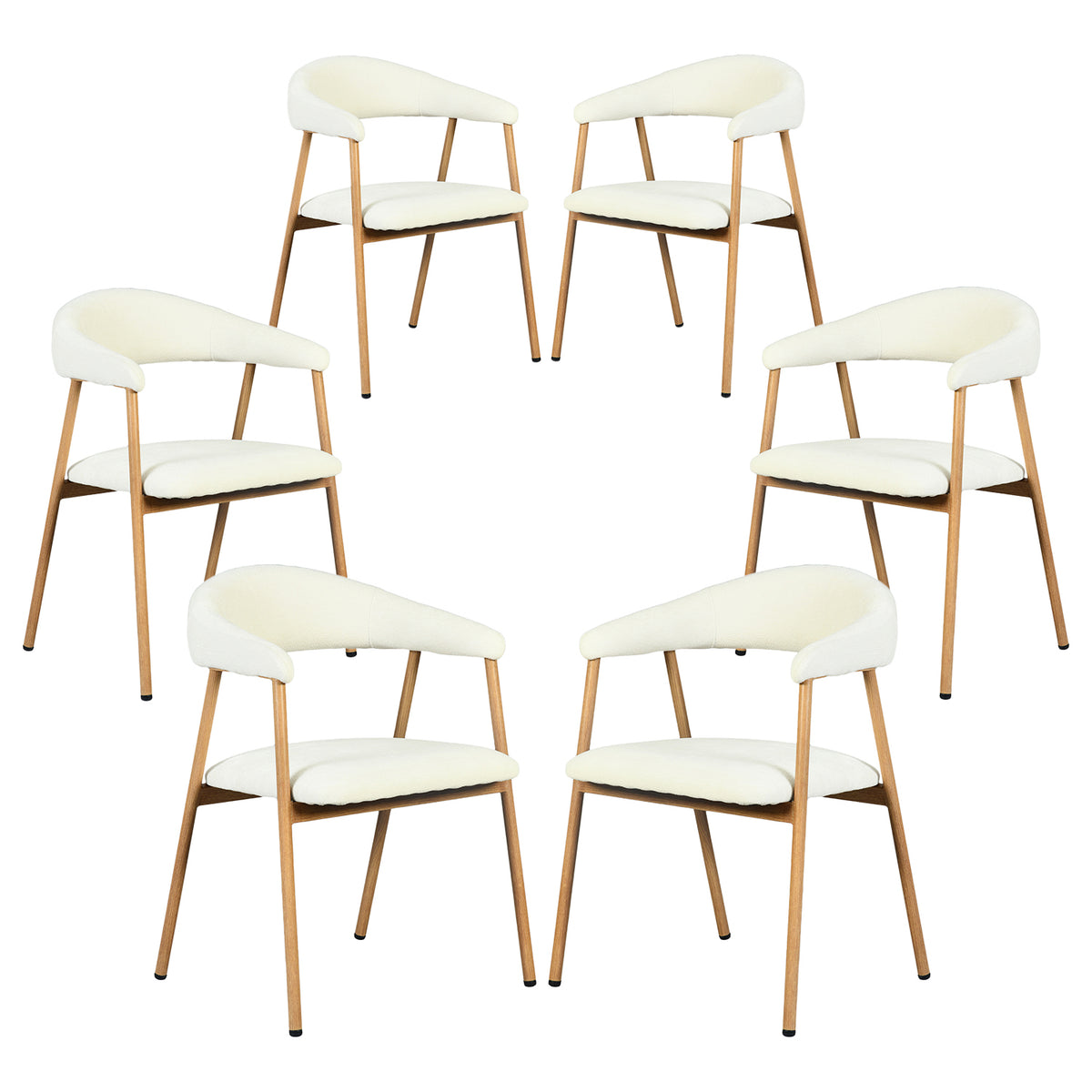Lot de 6 fauteuils de salle à manger scandinaves avec accoudoirs en tissu beige- BONNIE