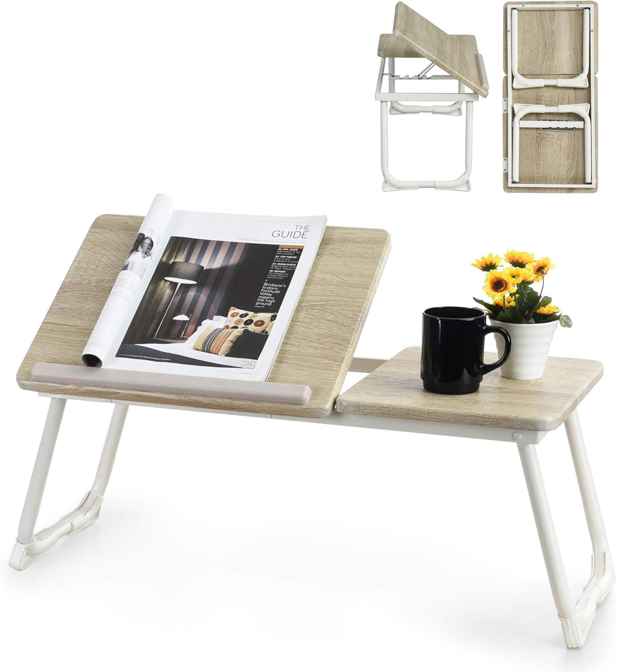 Table de lit/Support ordinateur pc pliable en bois et métal blanc - MAMIE