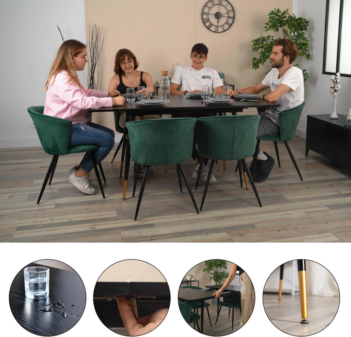 Table de salle à manger rétro style industriel extensible en bois - WHALEN