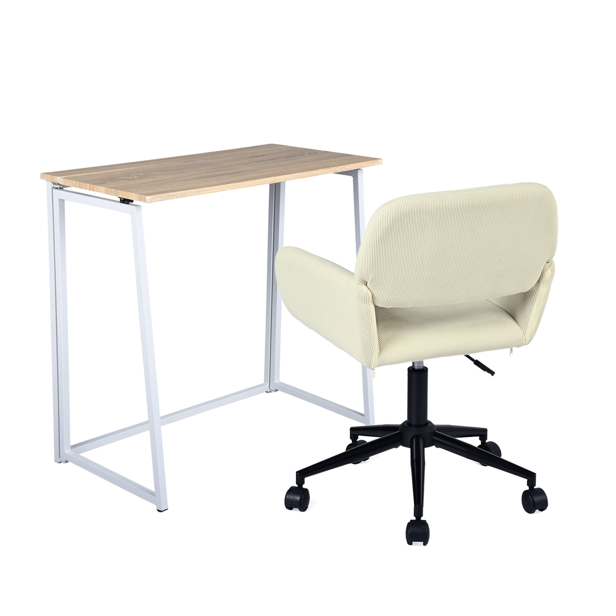 Beiges Cord-Klappschreibtisch- und Bürostuhl-Set – ASCOLI & ROSS