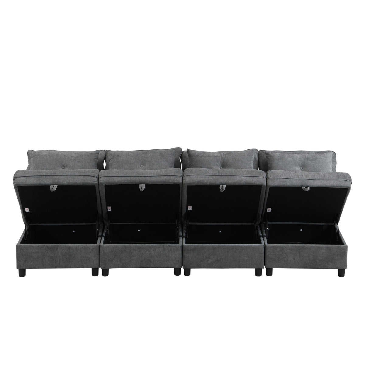 Ensemble de canapés modulables et séparables 4 places avec rangement, revêtu de chenille, gris