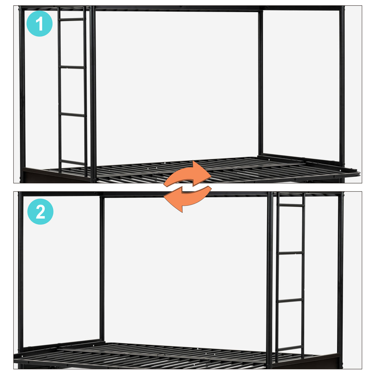 Etagenbett 90x190 cm mit Cabrio -Bank -Sofa und Lattenbasis in schwarzem Metall (Matratze nicht enthalten) - Liberty