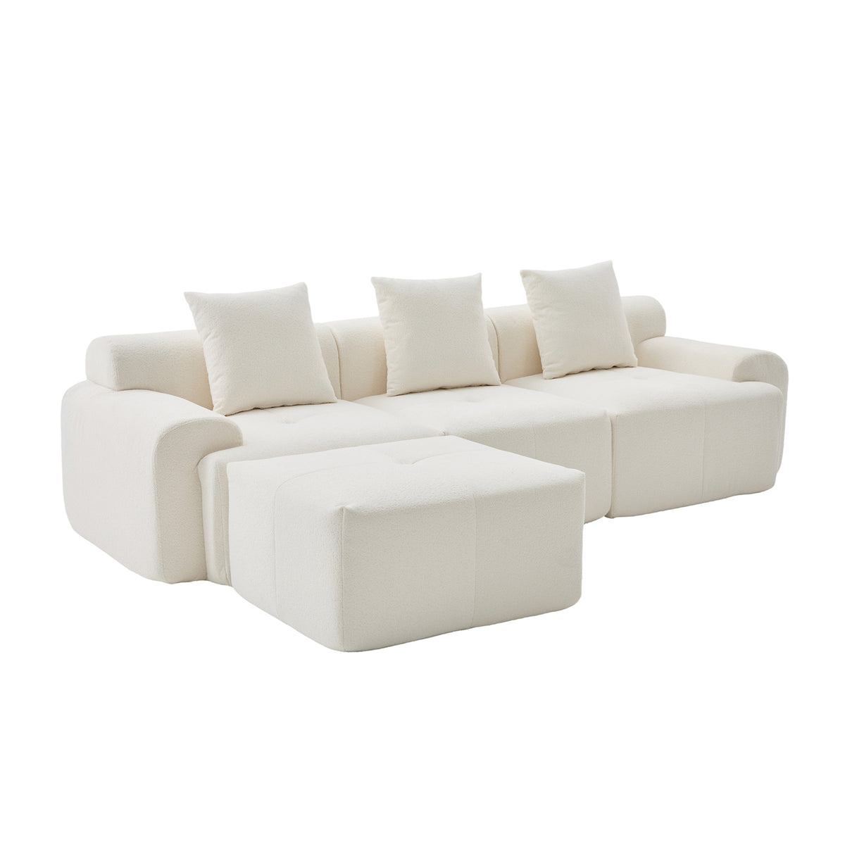 Canapé d’angle modulaire beige 3 places avec pouf