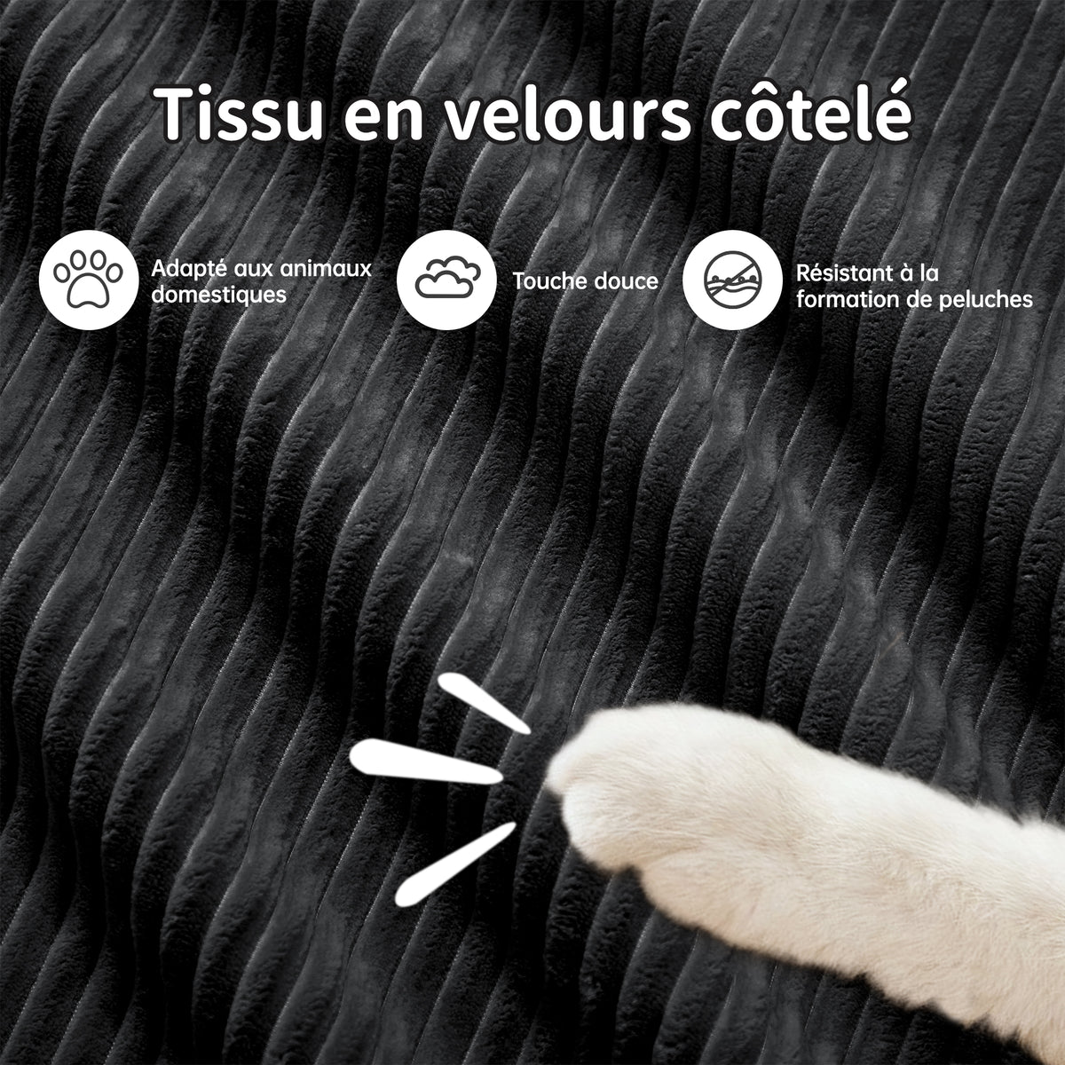 Ensemble de canapés avec accoudoirs incurvés et base antidérapante en tissu velours côtelé doux pour le salon, noir, siège 2