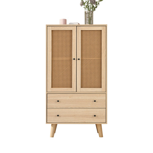Buffet haut en bois style moderne avec portes en rotin et tiroirs �60 x 40 x 120 cm