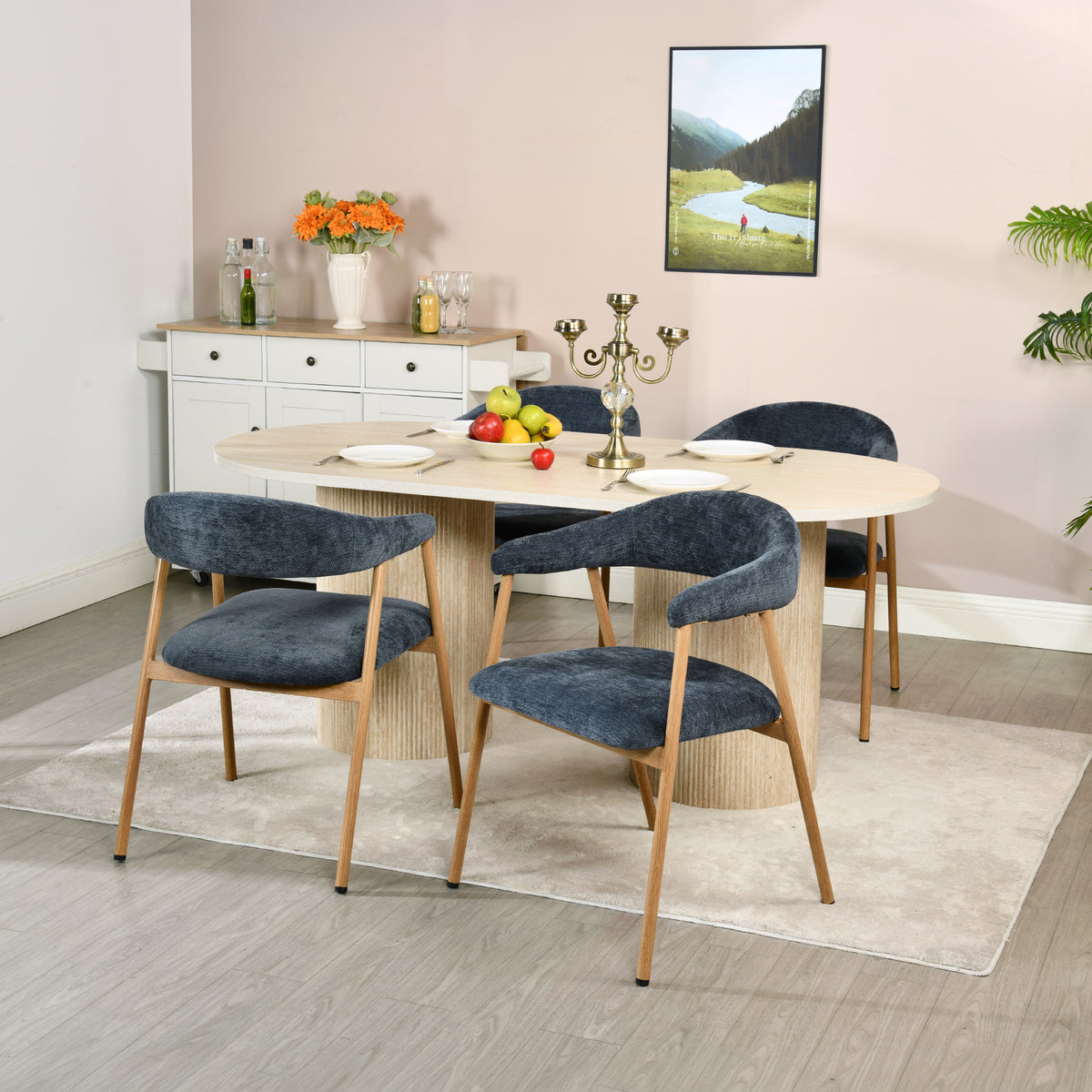 Lot de 2 fauteuils de salle à manger scandinaves avec accoudoirs en tissu bleue - BONNIE