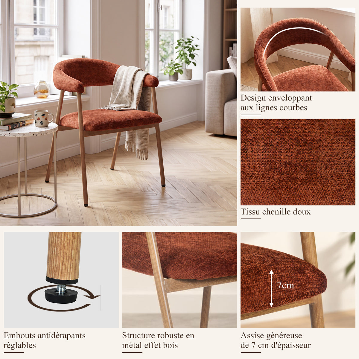Set of 2 Scandinavian dining room armchairs with beige fabric armrests - Cromwell