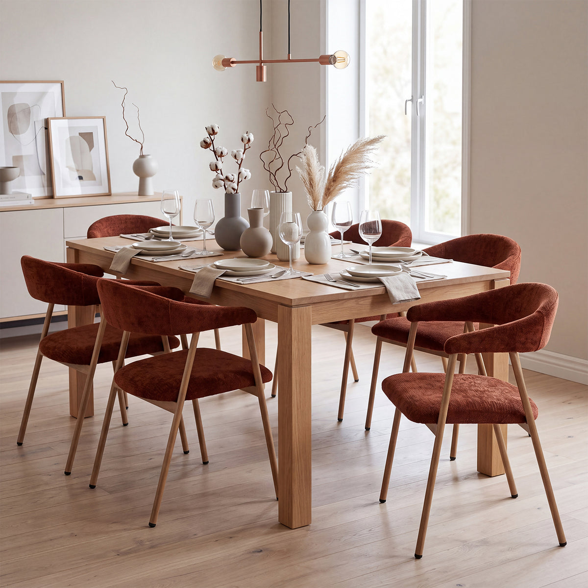 Set of 2 Scandinavian dining room armchairs with beige fabric armrests - Cromwell