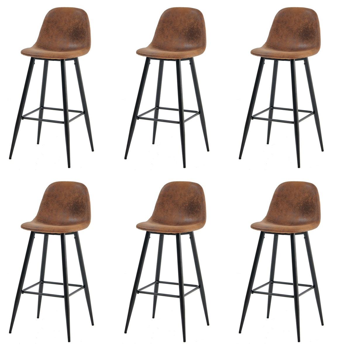 Lot de 6 tabourets de bar industriels avec dossier en suédine - CHARLTON BAR