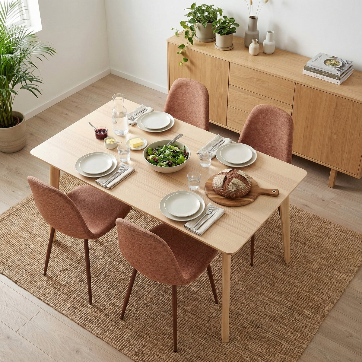 Lot de 4 chaises de salle à manger en tissu rouge doux, chaises de détente avec dossier et pieds métalliques assortis scandinave - CHARLTON