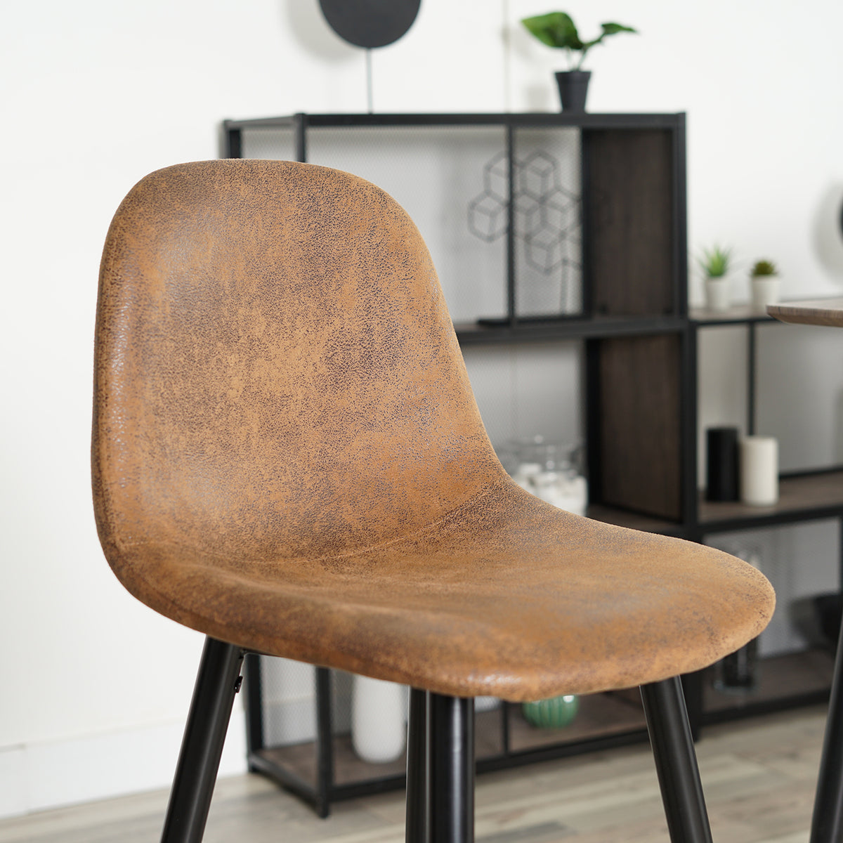 Set of 4 industrial bar stools with suede back - CHARLTON BAR