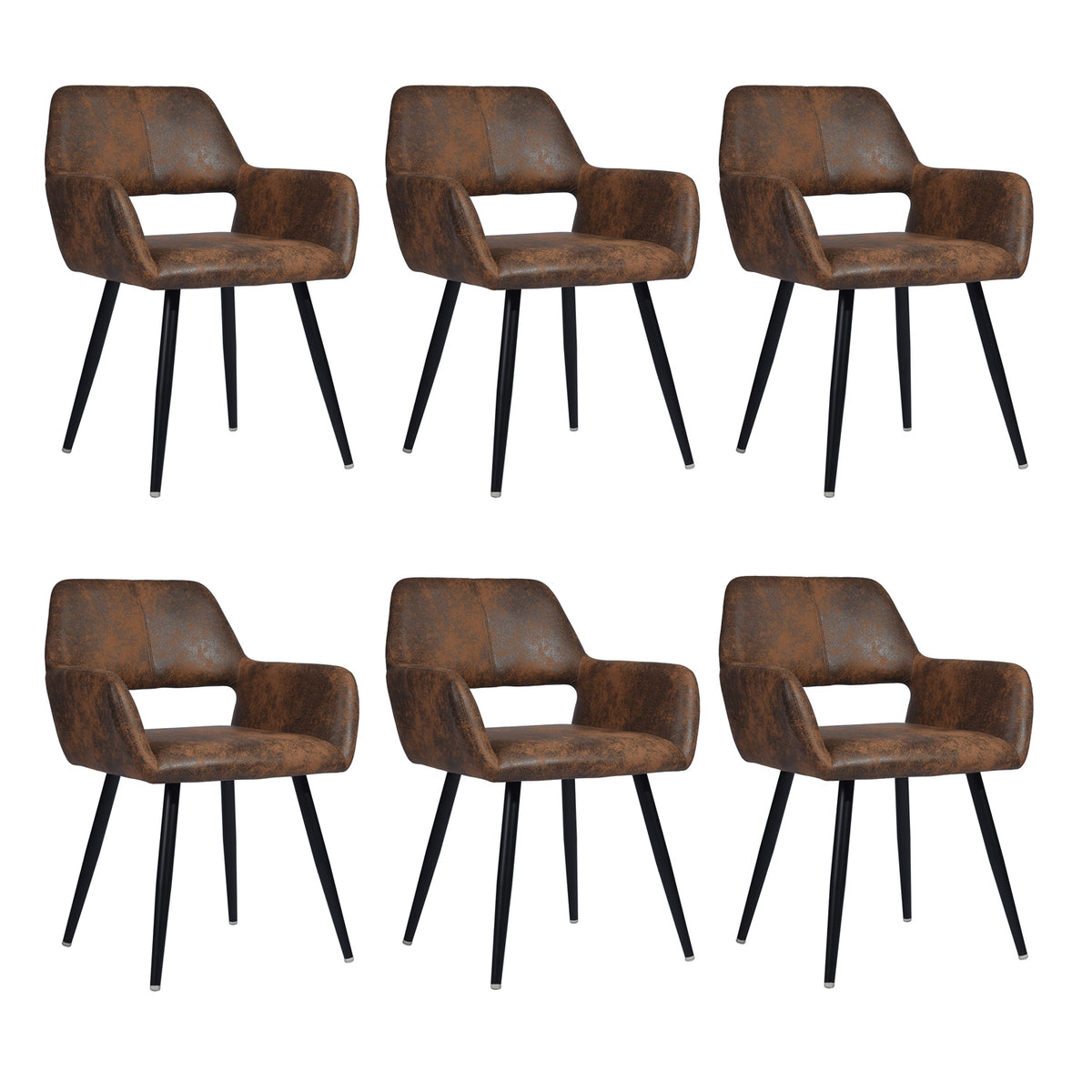 Set of 6 industrial dining chairs with suede armrests - Cromwell