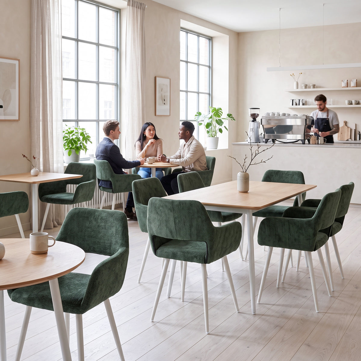 Lot de 4 fauteuils de salle à manger scandinaves avec accoudoirs en chenille vert- CROMWELL