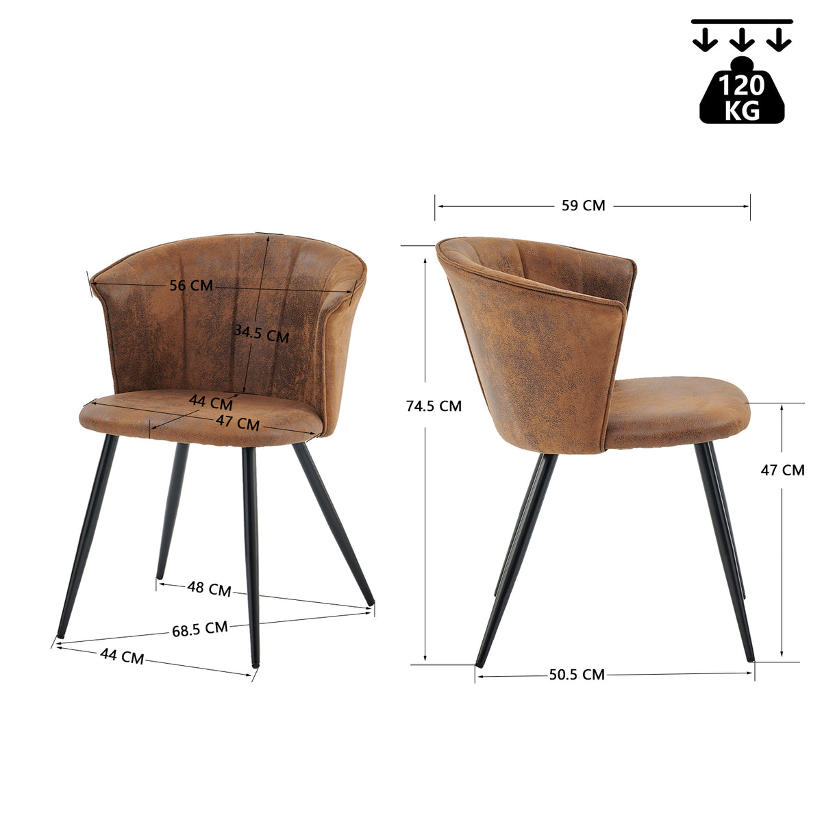 Set of 2 industrial dining chairs with suede armrests - Doncic