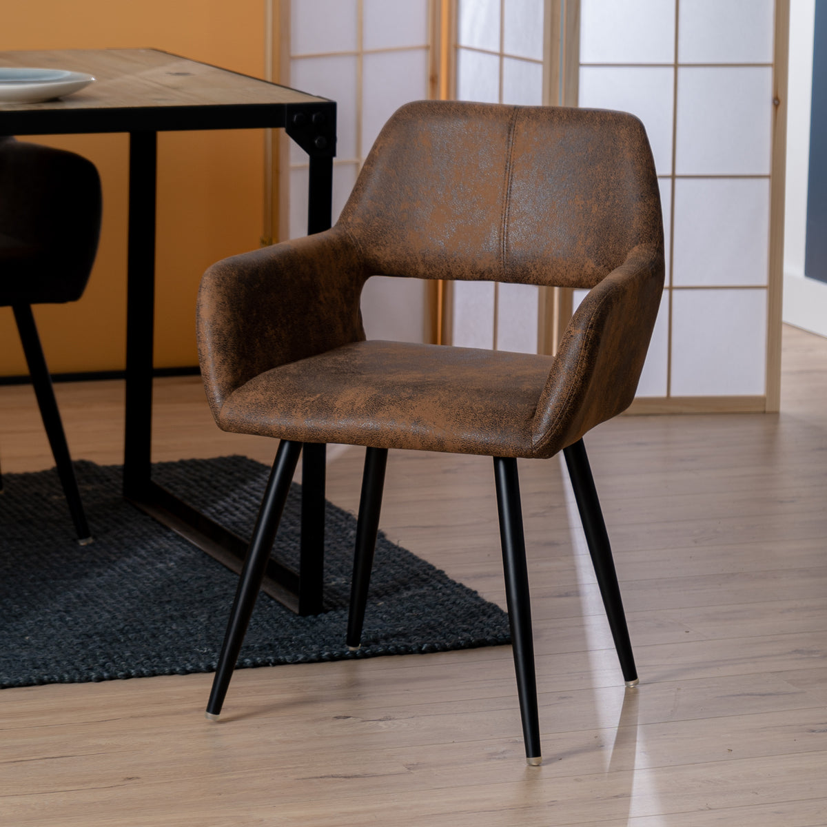 Set of 6 industrial dining chairs with suede armrests - Cromwell