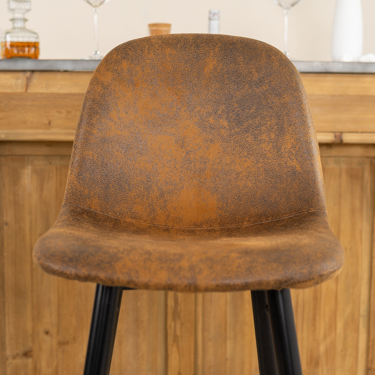 Set of 2 industrial bar stools with suede back - CHARLTON BAR