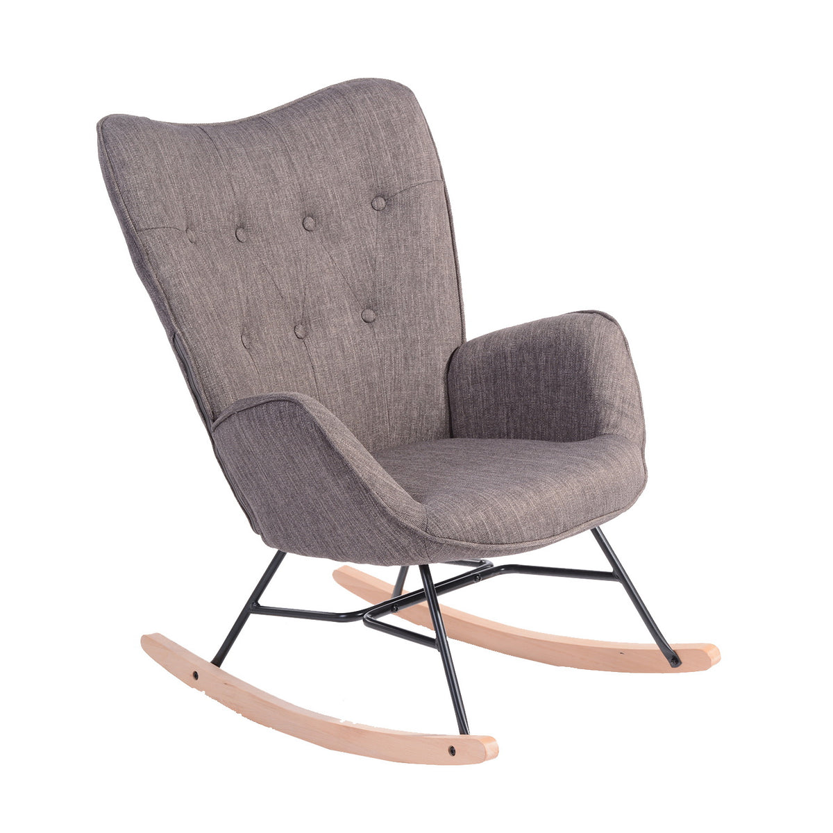 Fauteuil à bascule allaitement scandinave avec accoudoirs en tissu gris foncé capitonné - EPPING