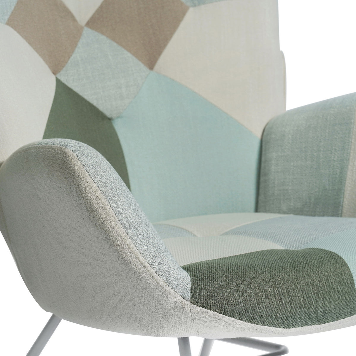 Skandinavischer Stillensessel mit Armlehnen im Aqua gepolsterten Patchwork -Stoff - Epping