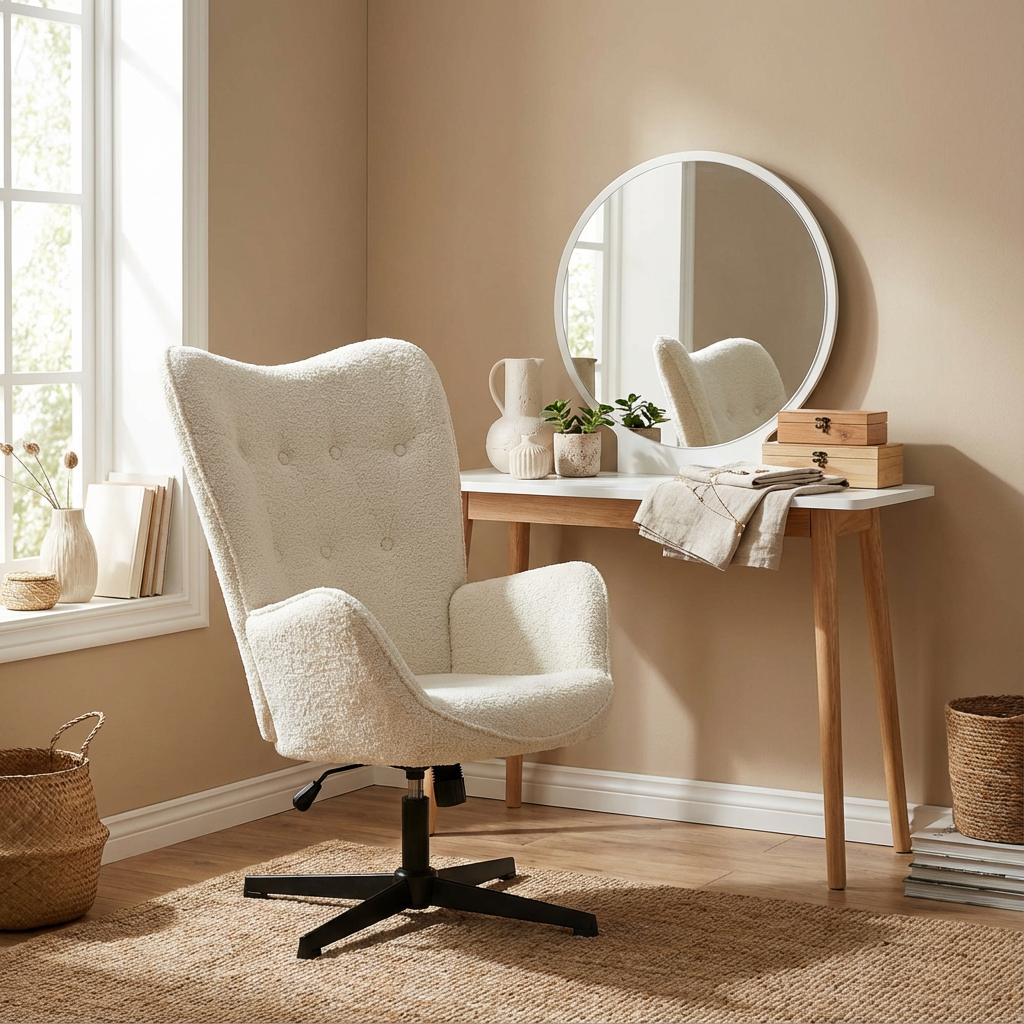 Lot de 2 fauteuil de bureau pivotant et réglable avec accoudoirs, fauteuil de salon inclinable en tissu chenille beige - FUCHS