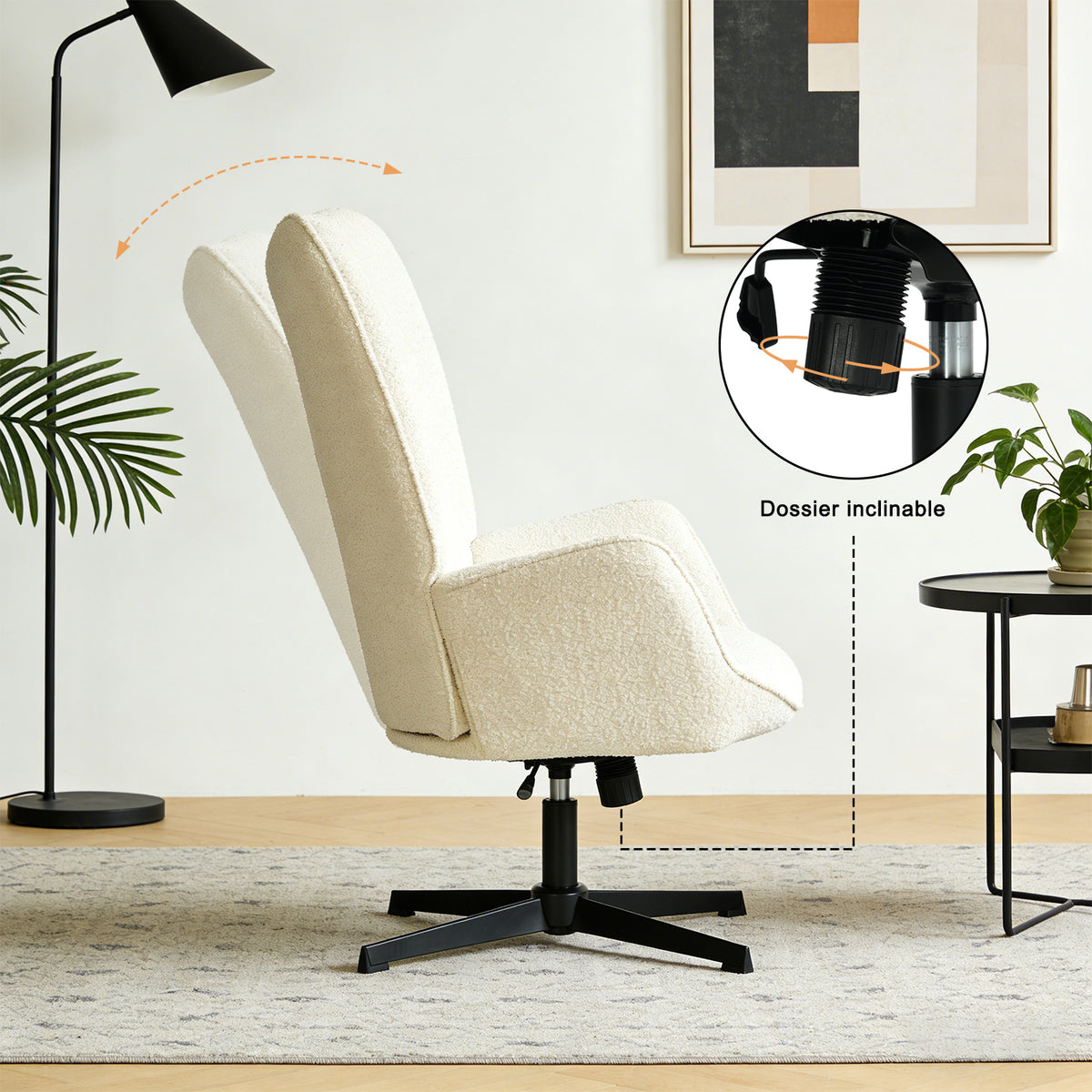 Lot de 2 fauteuil de bureau pivotant et réglable avec accoudoirs, fauteuil de salon inclinable en tissu chenille beige - FUCHS