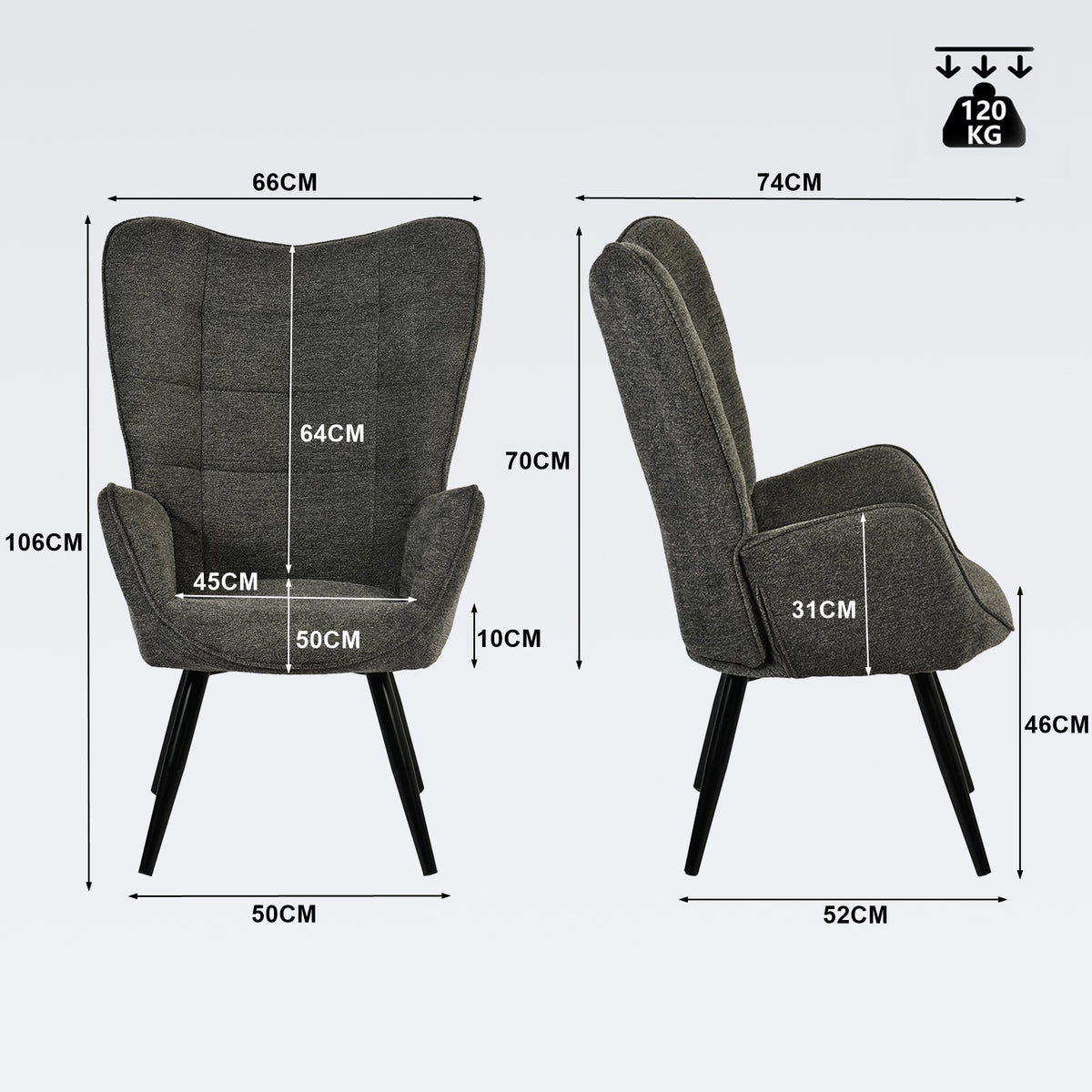 Fauteuil scandinave avec accoudoirs en tissu gris foncé à surpiqûres - FUNKEL