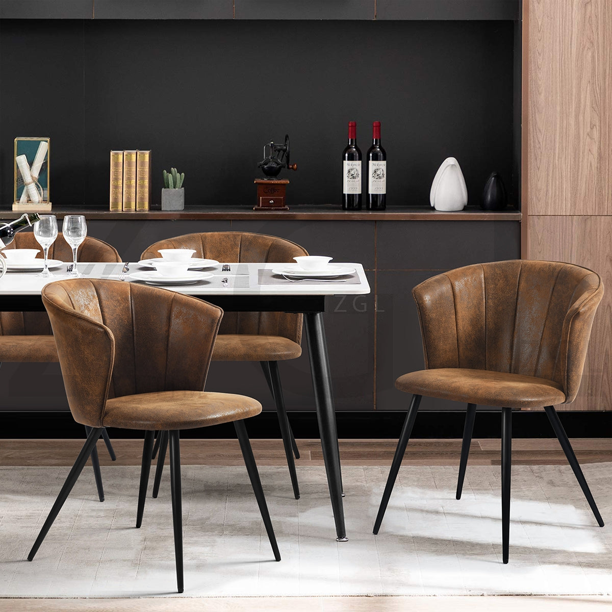 Set of 2 industrial dining chairs with suede armrests - Doncic