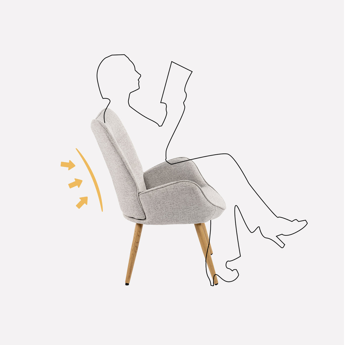 Fauteuil scandinave avec accoudoirs en tissu gris à surpiqûres - KANAS