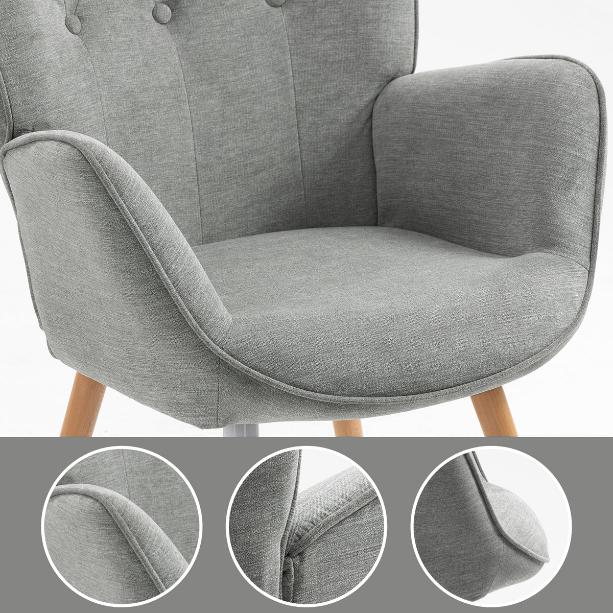 Fauteuil scandinave avec accoudoirs en tissu gris capitonné - KAS