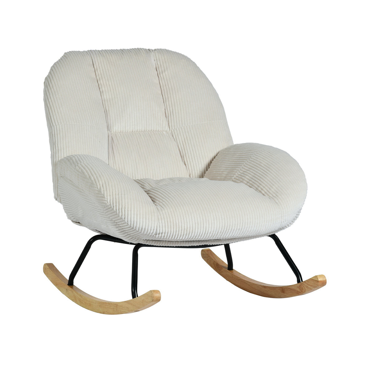 Fauteuil à bascule scandinave en velours côtelé avec accoudoirs pour salon ou chambre à coucher, beige - LITHOPS