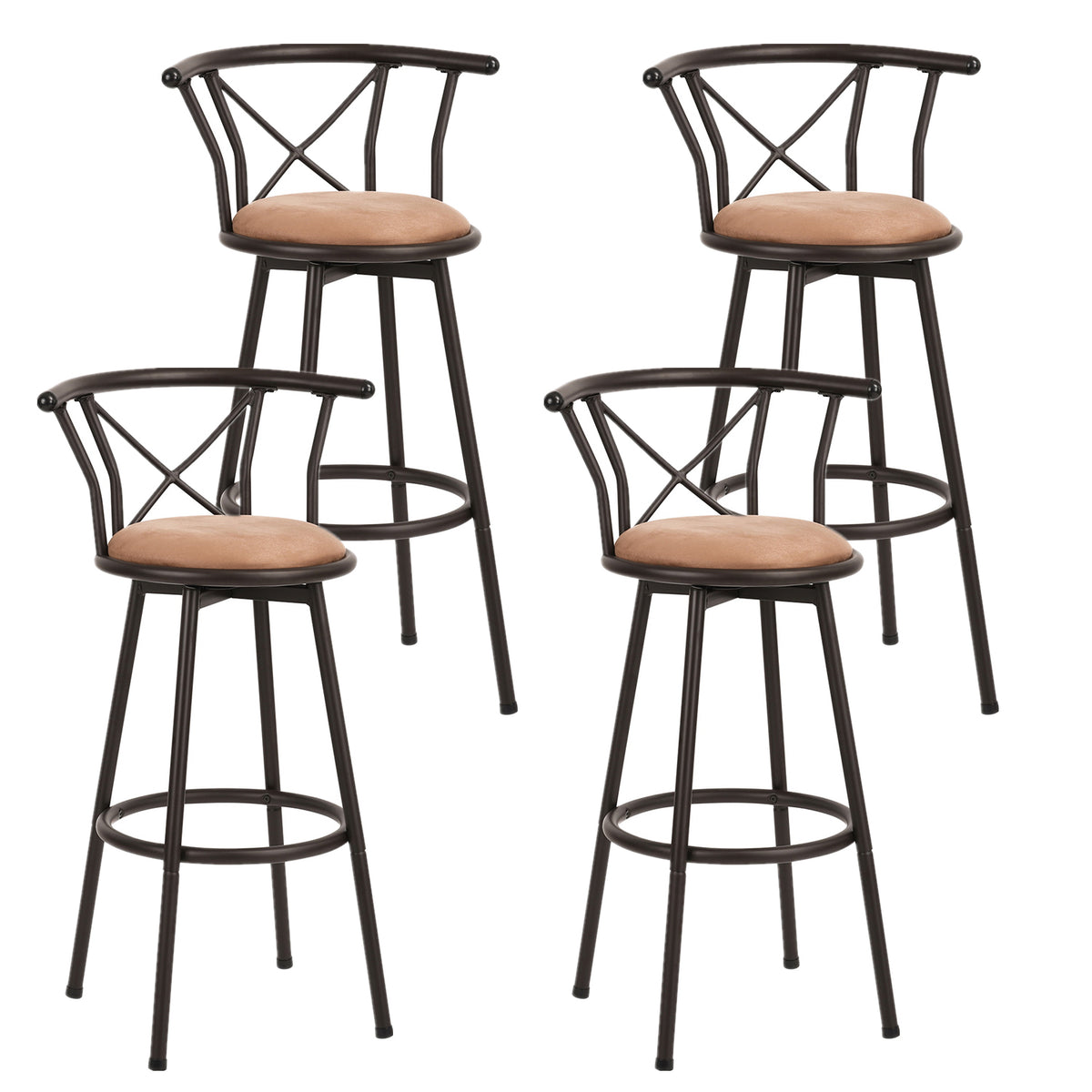 Set von 4 drehenden Industriestangenhocker mit brauner Stoffdatei - Hailey 29