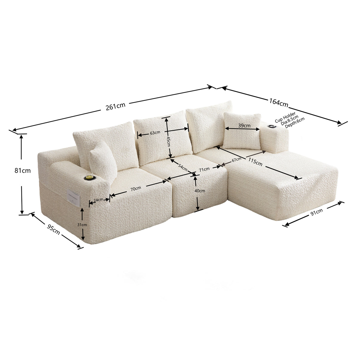 Canapé d’angle modulaire beige 3 place