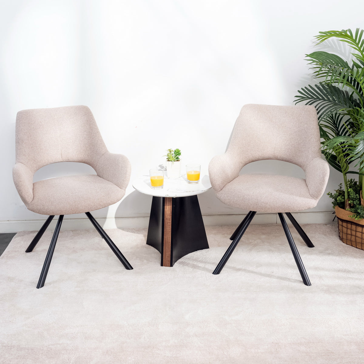 Lot de 6 chaises de salle à manger scandinaves avec accoudoirs en tissu beige - BETH