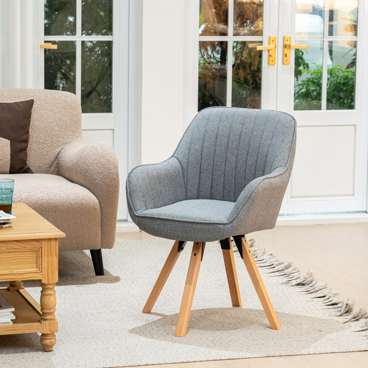 Set aus 2 bequemen Esszimmerstühlen aus grauem Stoff mit 360°-Drehgelenk – CARSON FABRIC GREY 2STK