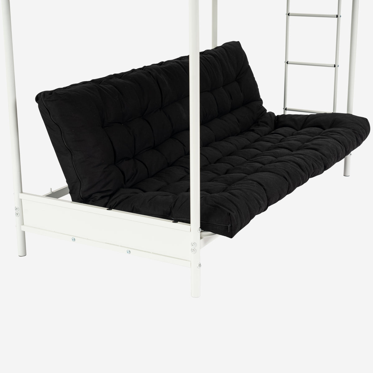Etagenbett -Set 90x190 cm mit Cabrio -Bank in weißem Metall und 2 -Sender falten Futon Matratze - Liberty n Mica