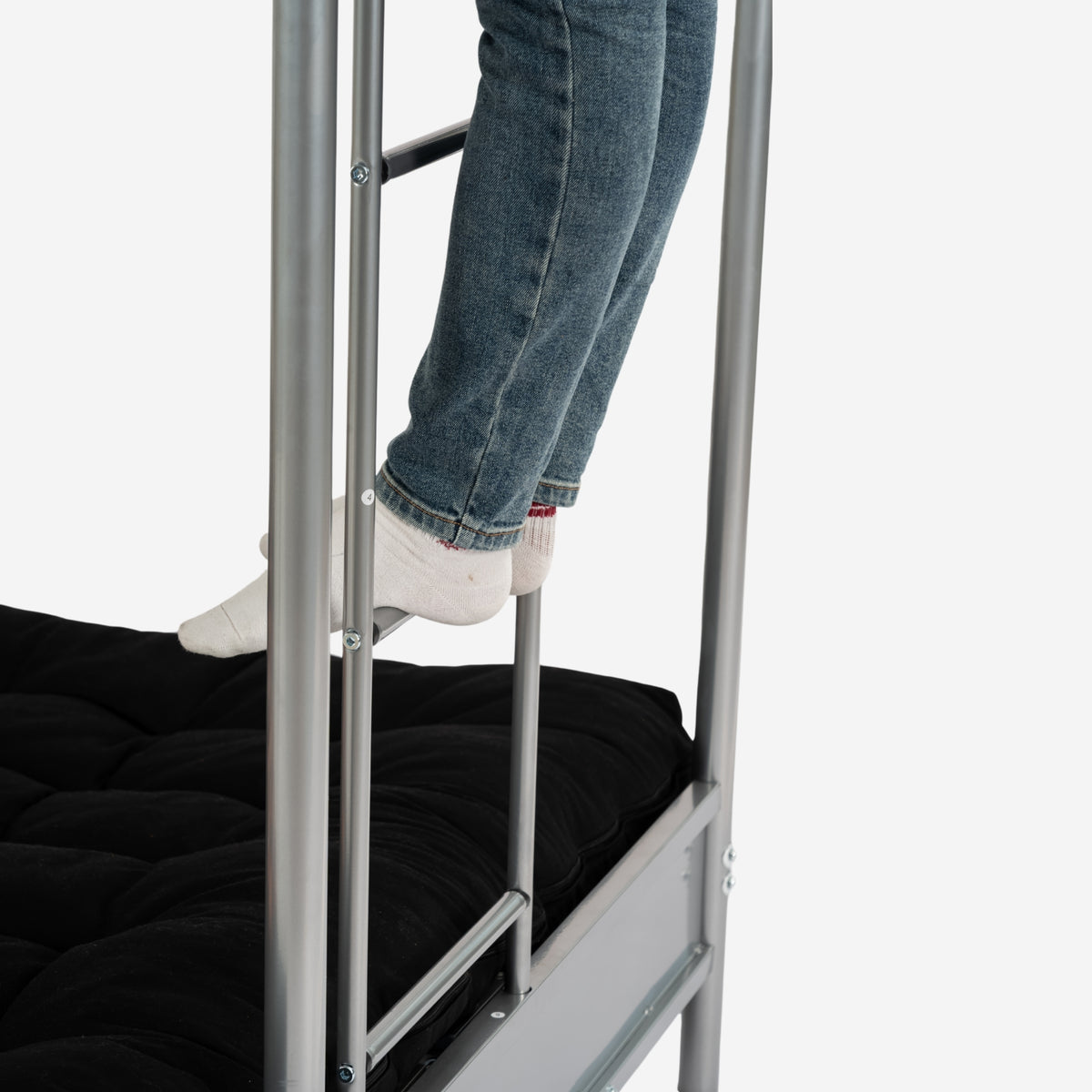 Lit superposé 90x190cm avec banquette convertible canapé et sommier à lattes en métal argenté (matelas non inclus) - LIBERTY
