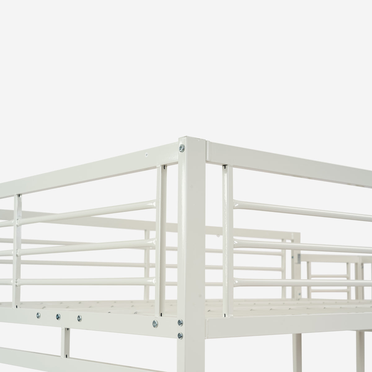 Mezzanine bed 2 places in white metal with integrated desk, sleeping of 140x190cm (mattress not included) - Lionel