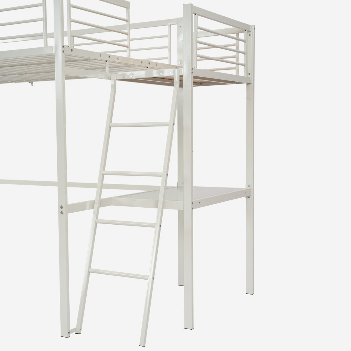 Mezzanine bed 2 places in white metal with integrated desk, sleeping of 140x190cm (mattress not included) - Lionel