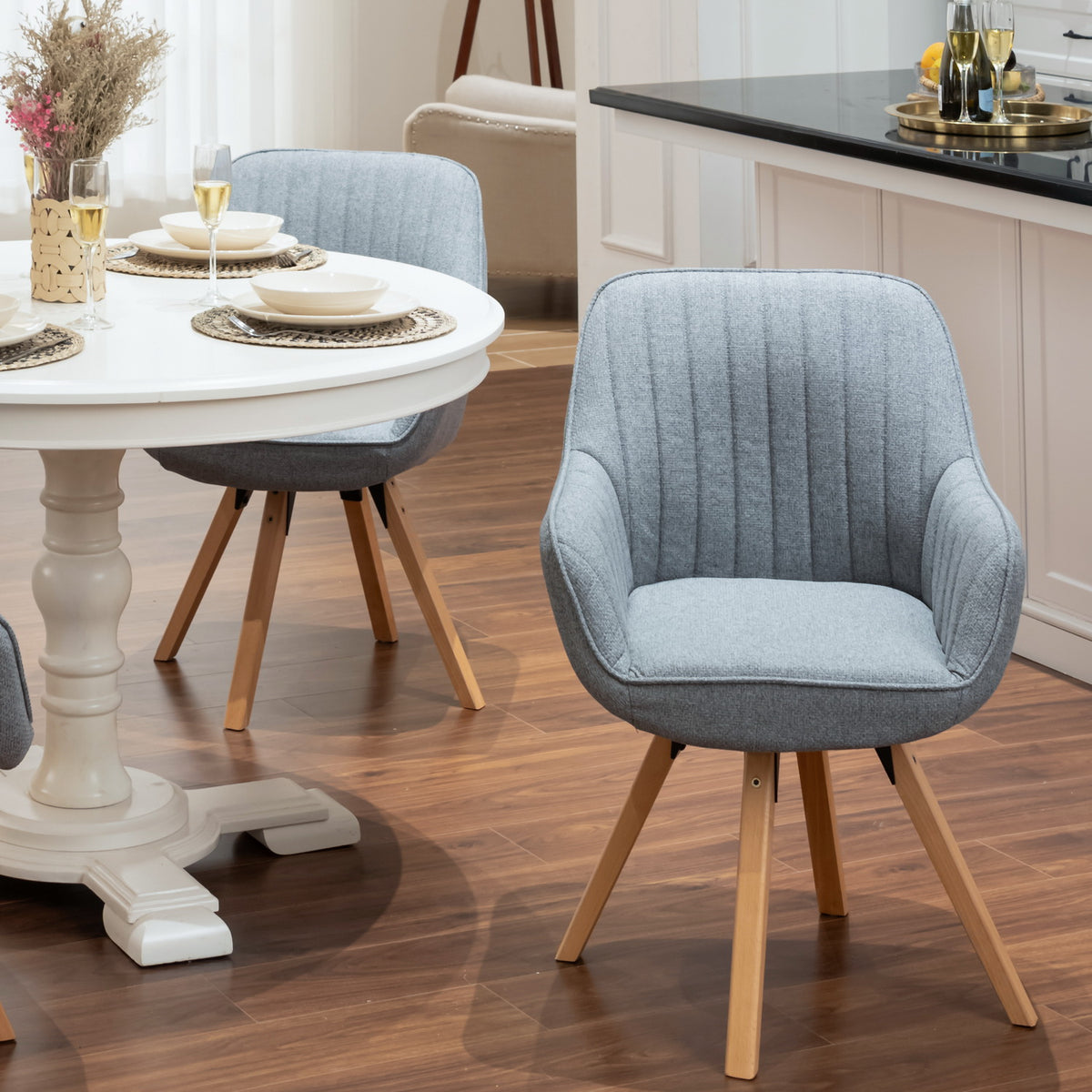 Set aus 2 bequemen Esszimmerstühlen aus grauem Stoff mit 360°-Drehgelenk – CARSON FABRIC GREY 2STK