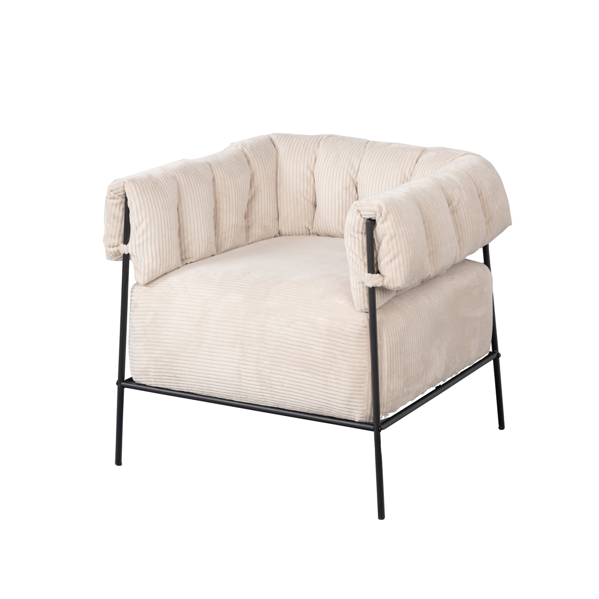 Loungesessel mit Armlehnen aus beigem Cord – DOMCO