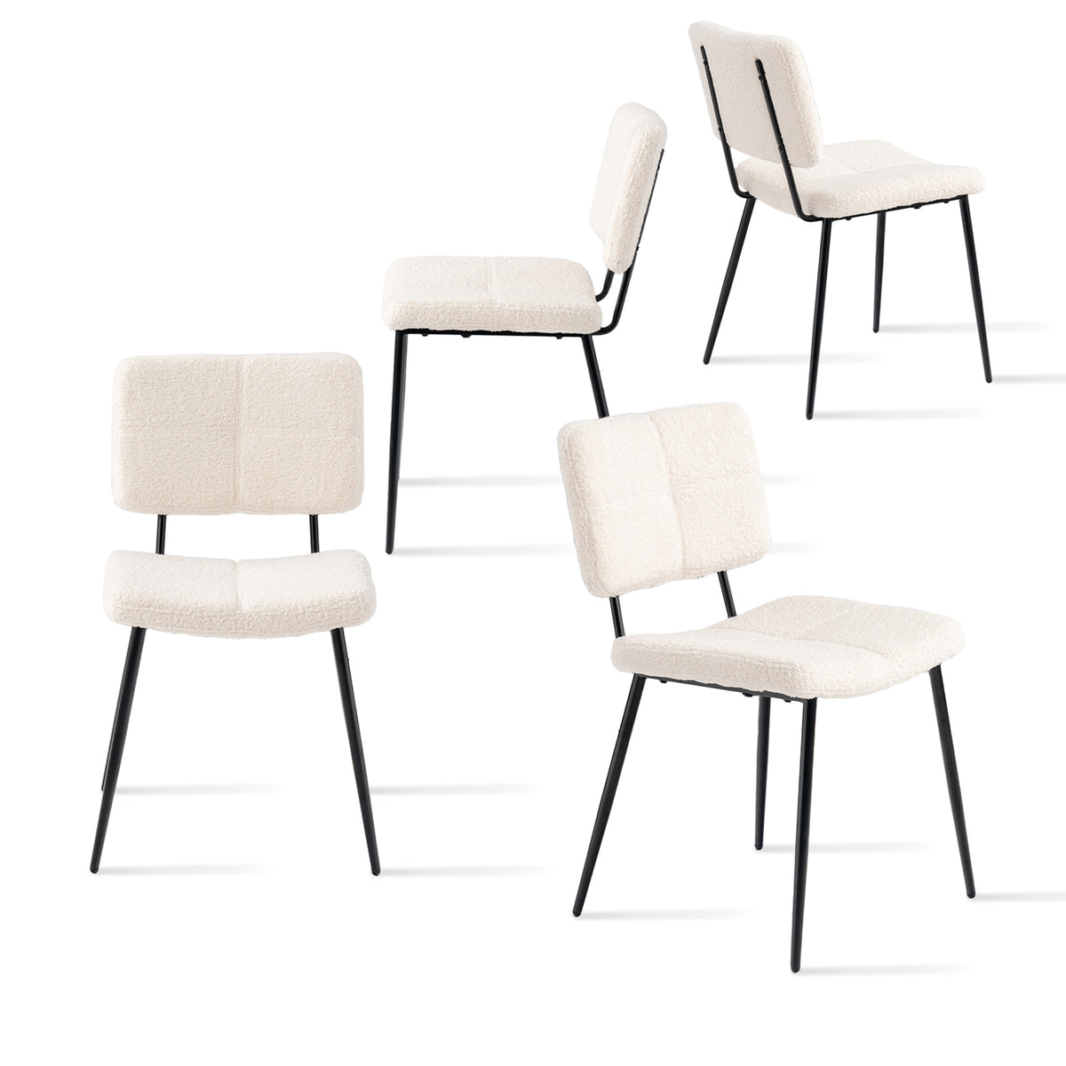 Set of 4 Scandinavian dining room chairs in beige sheepskin fabric - POMONA