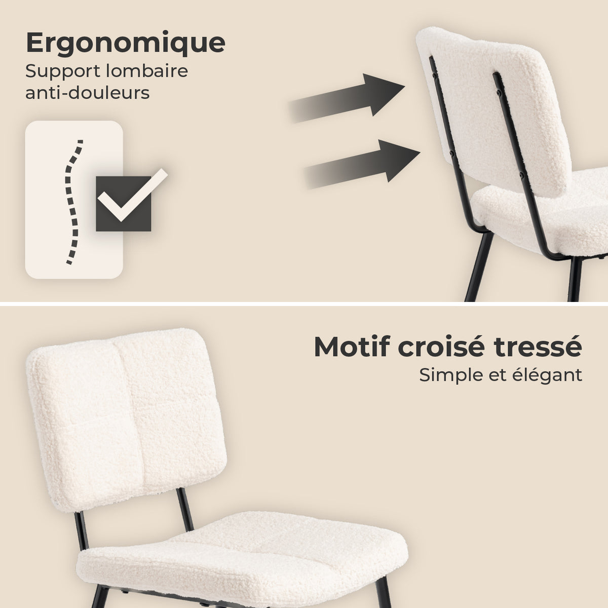 Set of 4 Scandinavian dining room chairs in beige sheepskin fabric - POMONA