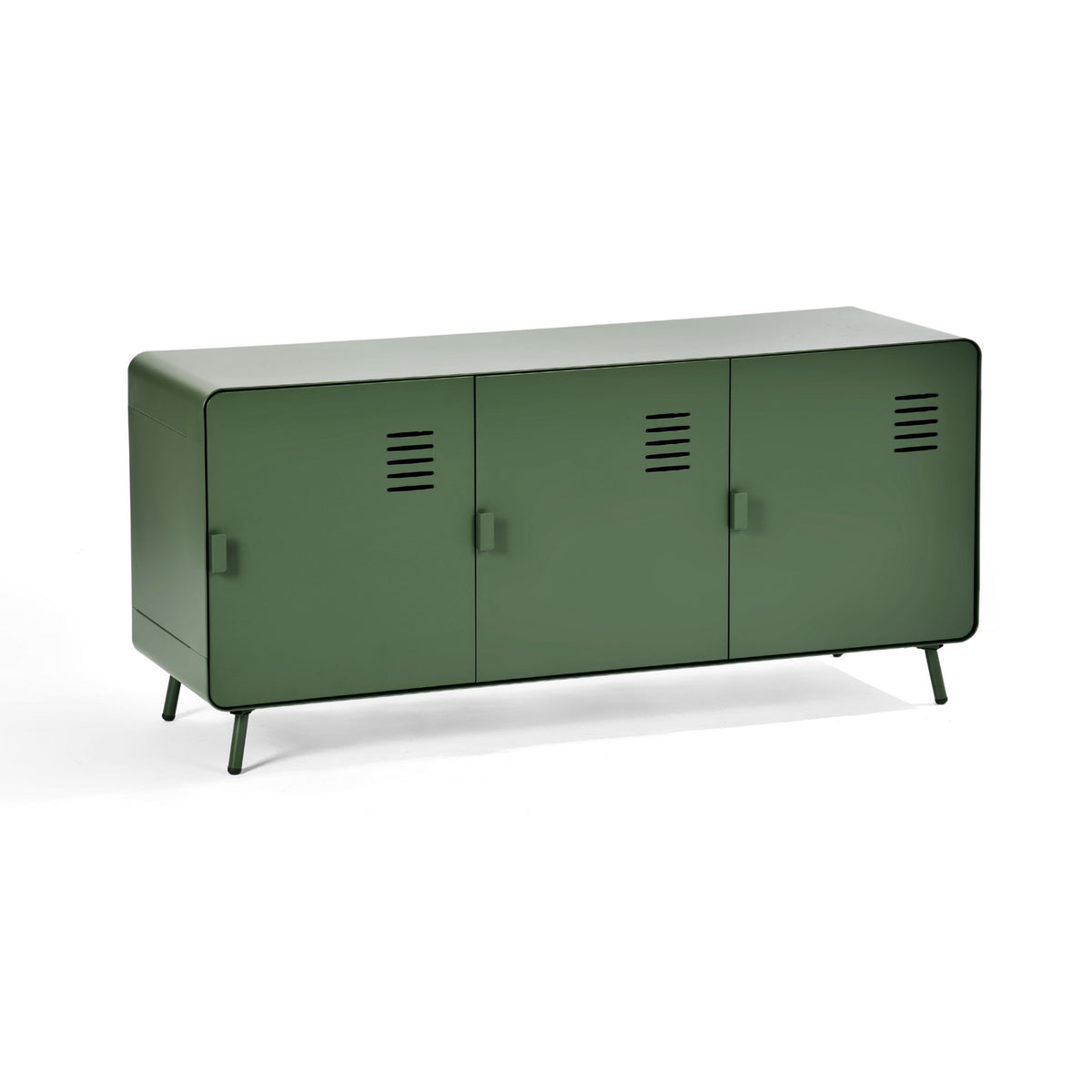 TV cabinet/Buffet Living Room in 3 -door green metal and wooden tray with shelves - Walnut