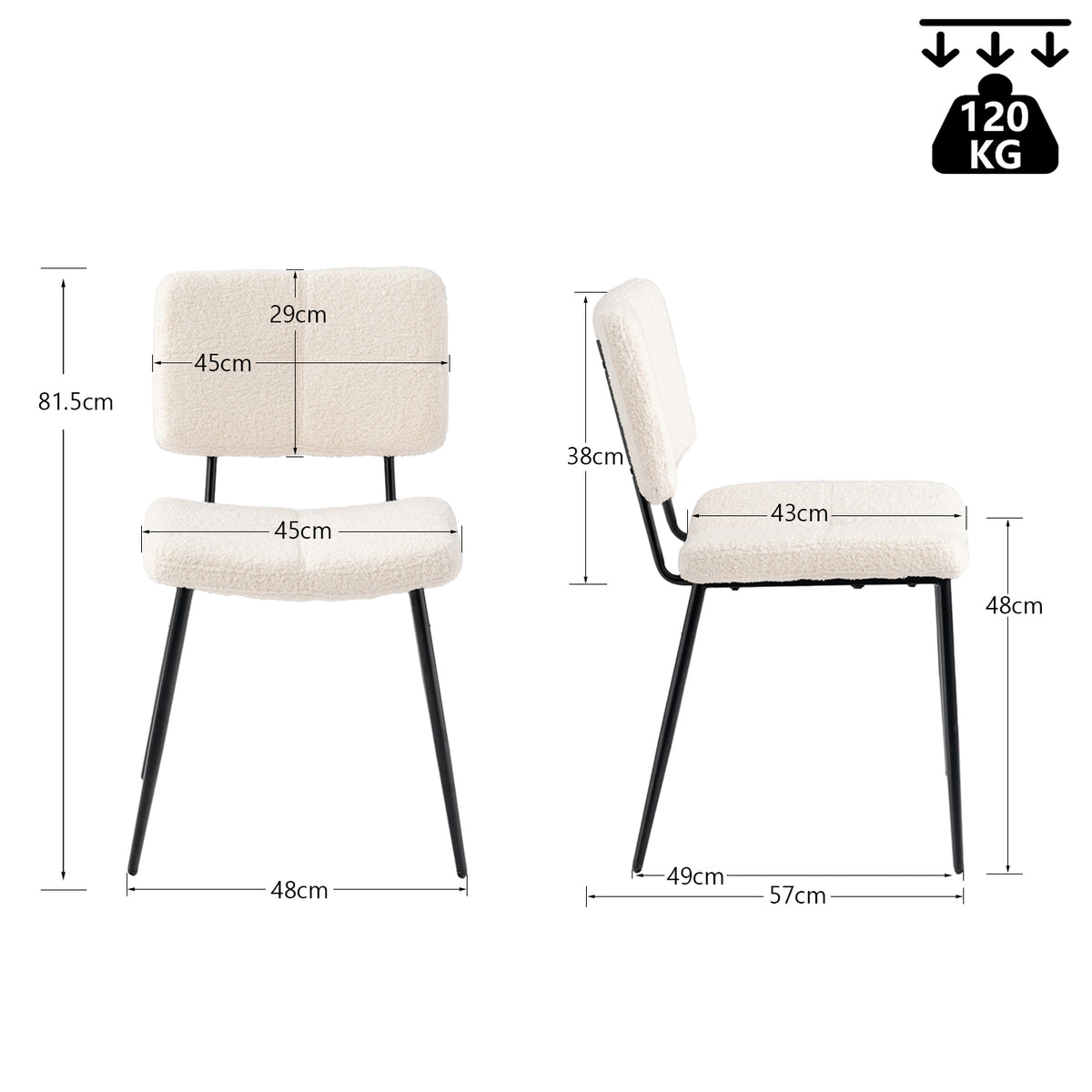 Set of 4 Scandinavian dining room chairs in beige sheepskin fabric - POMONA