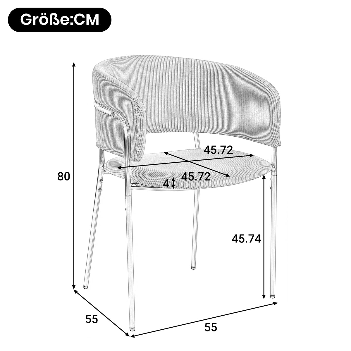 Lot de 2 chaises modernes en tissu côtelé gris avec pieds inclinés en bois et métal, dossier ergonomique et pieds réglables