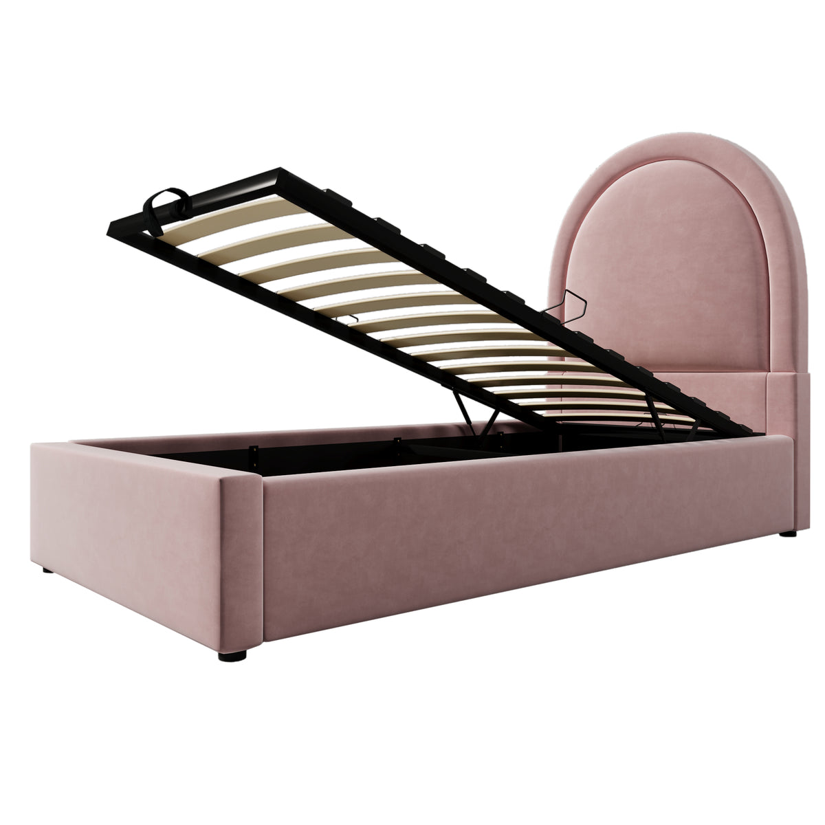 Lit enfant rembourré 90×190 cm (sans matelas) en velours rose avec tête de lit arquée