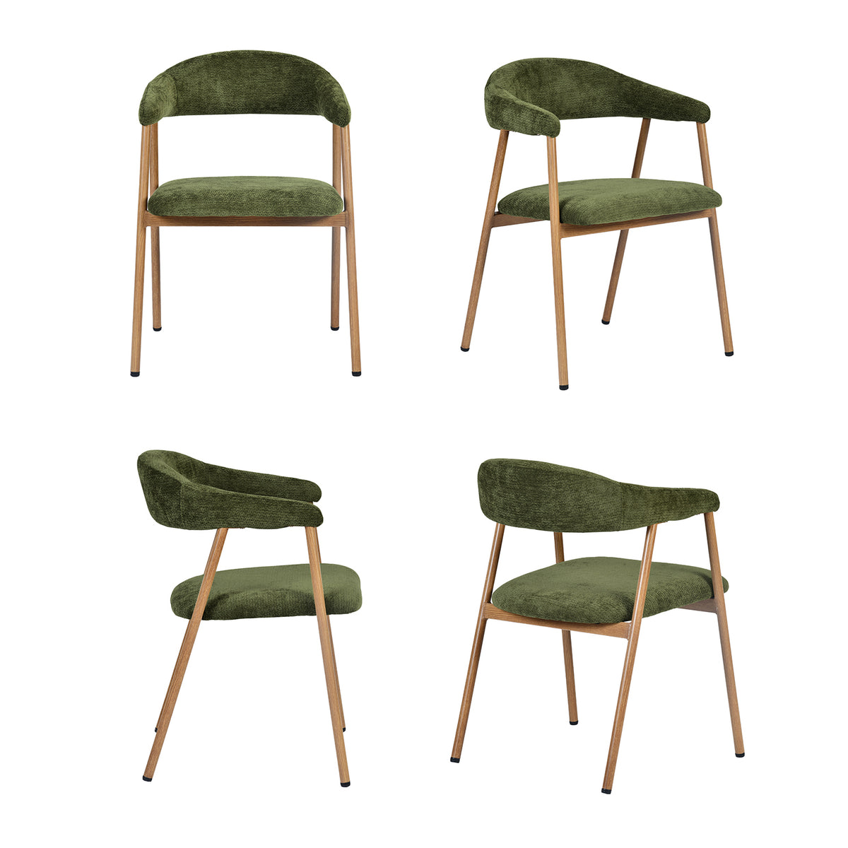 Lot de 2 fauteuils de salle à manger scandinaves avec accoudoirs en tissu vert - BONNIE